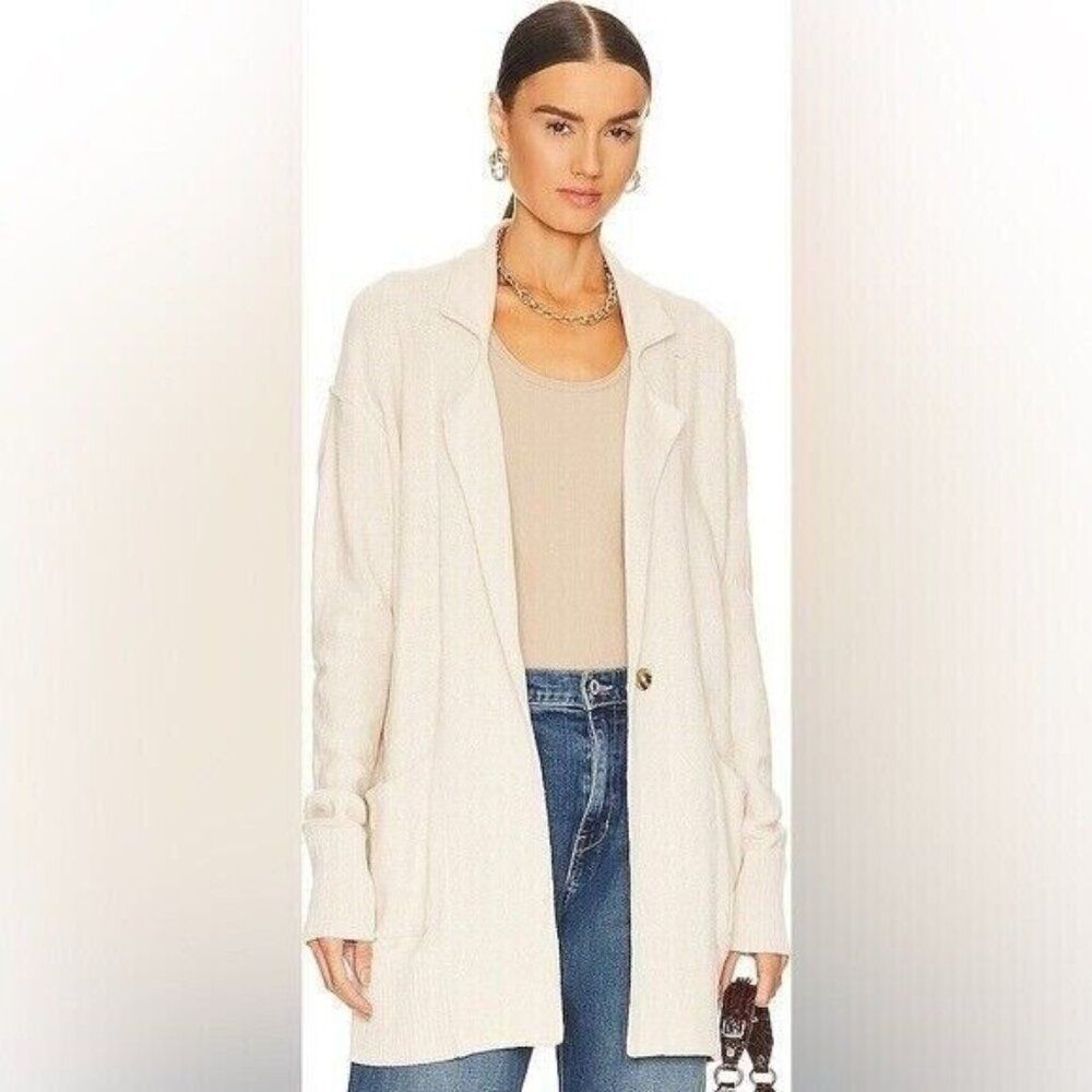 Free People Desert Blazer Cardigan Sweater‎ Size XS Natural Beige